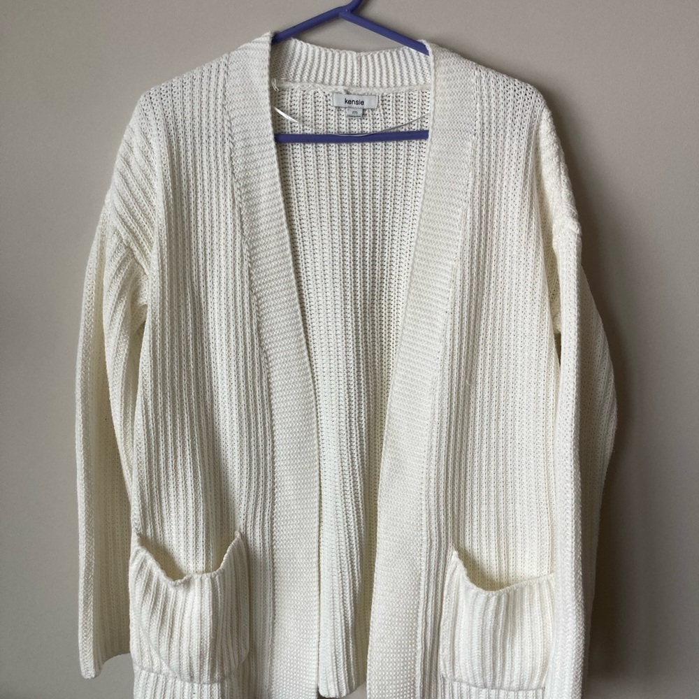 Kensie Cream Ribbed Cardigan - Picture 2 of 3